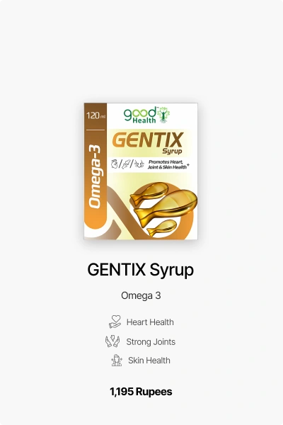 Gentix Syrup omega-3 supplement to support heart, joint, and skin health.
