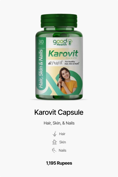 Karovit Karovit supplement for healthy hair, glowing skin, and strong nails.